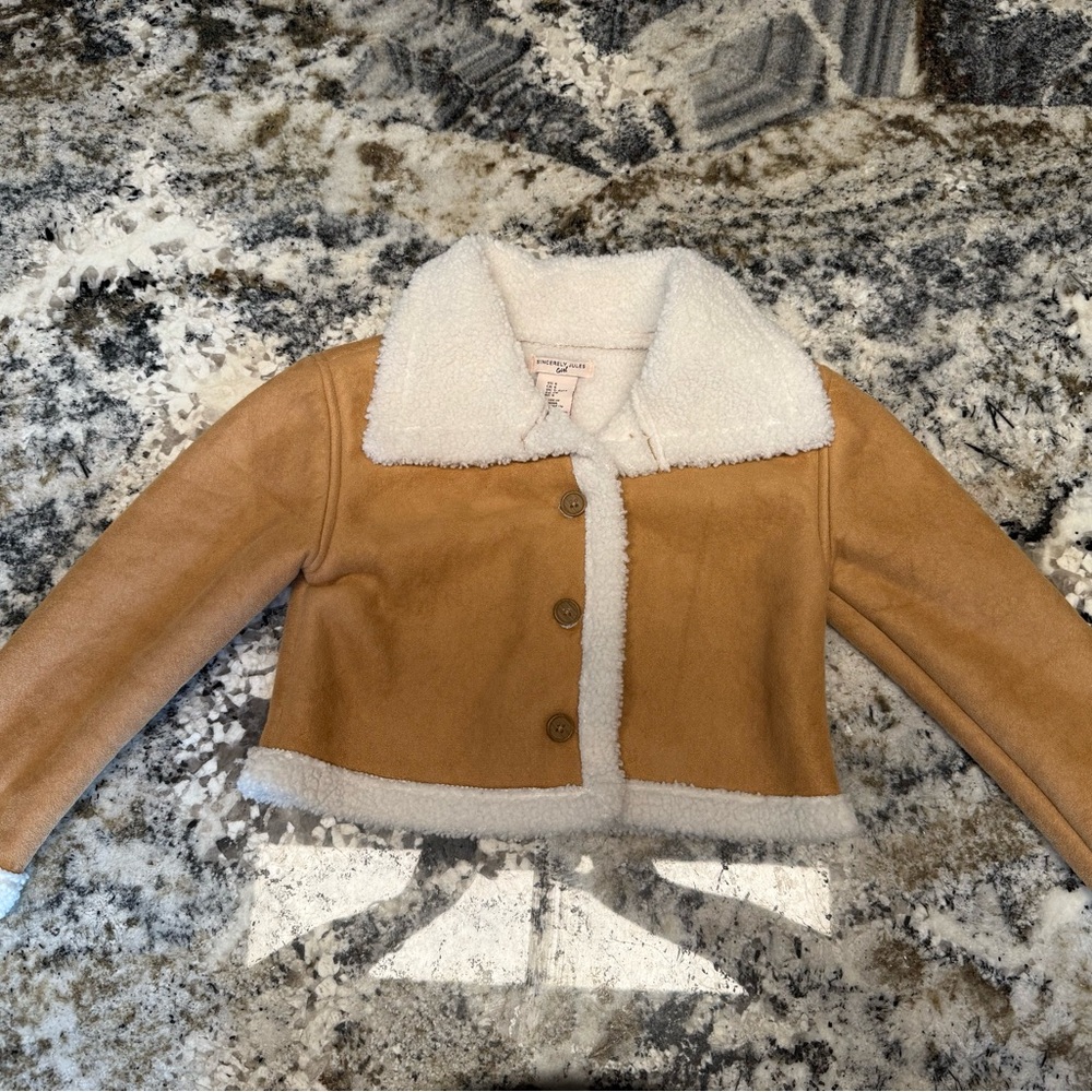 Sincerely Jules Tan Jacket with White Fleece Collar